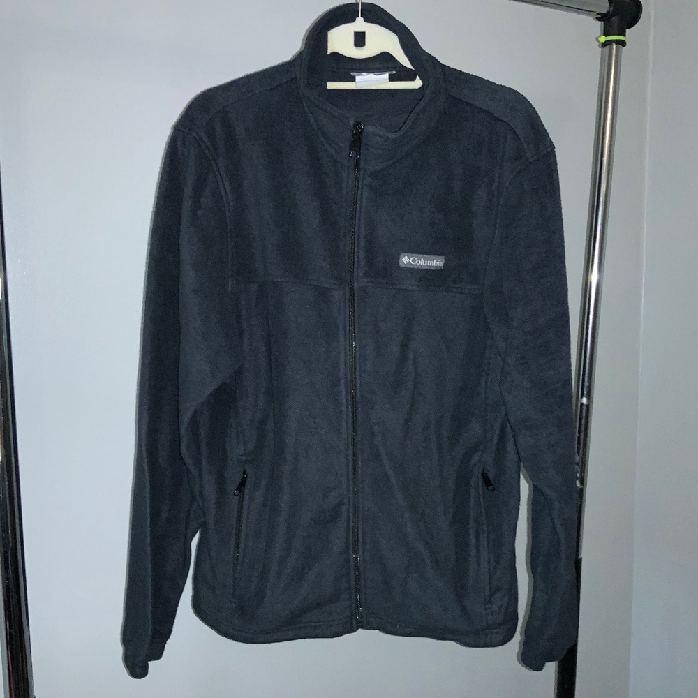 Columbia front zip fleece jacket Sz L mock neck unisex gray